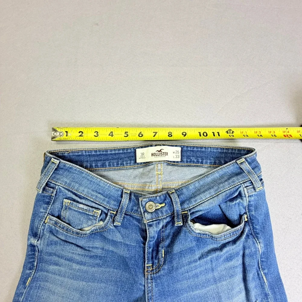 Hollister Bootcut Jeans Womens 3R 26x33 Tall Blue Distressed Low Rise Denim